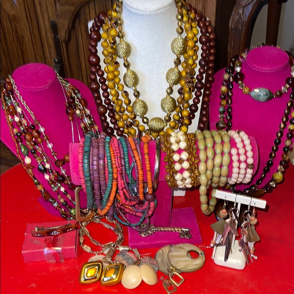 Vintage to modern Beaded and Misc Brown Jewelry BOHO too
